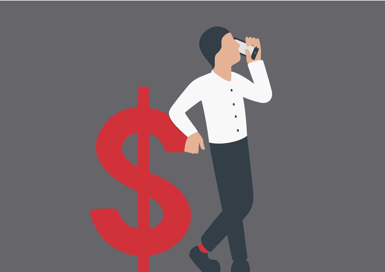 All inclusive pricing vector image - man leaning on a dollar sign
