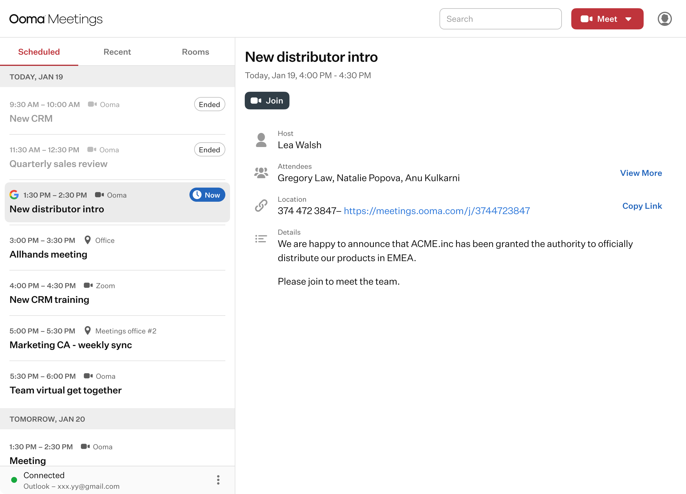 Ooma Meetings Desktop App Screenshot